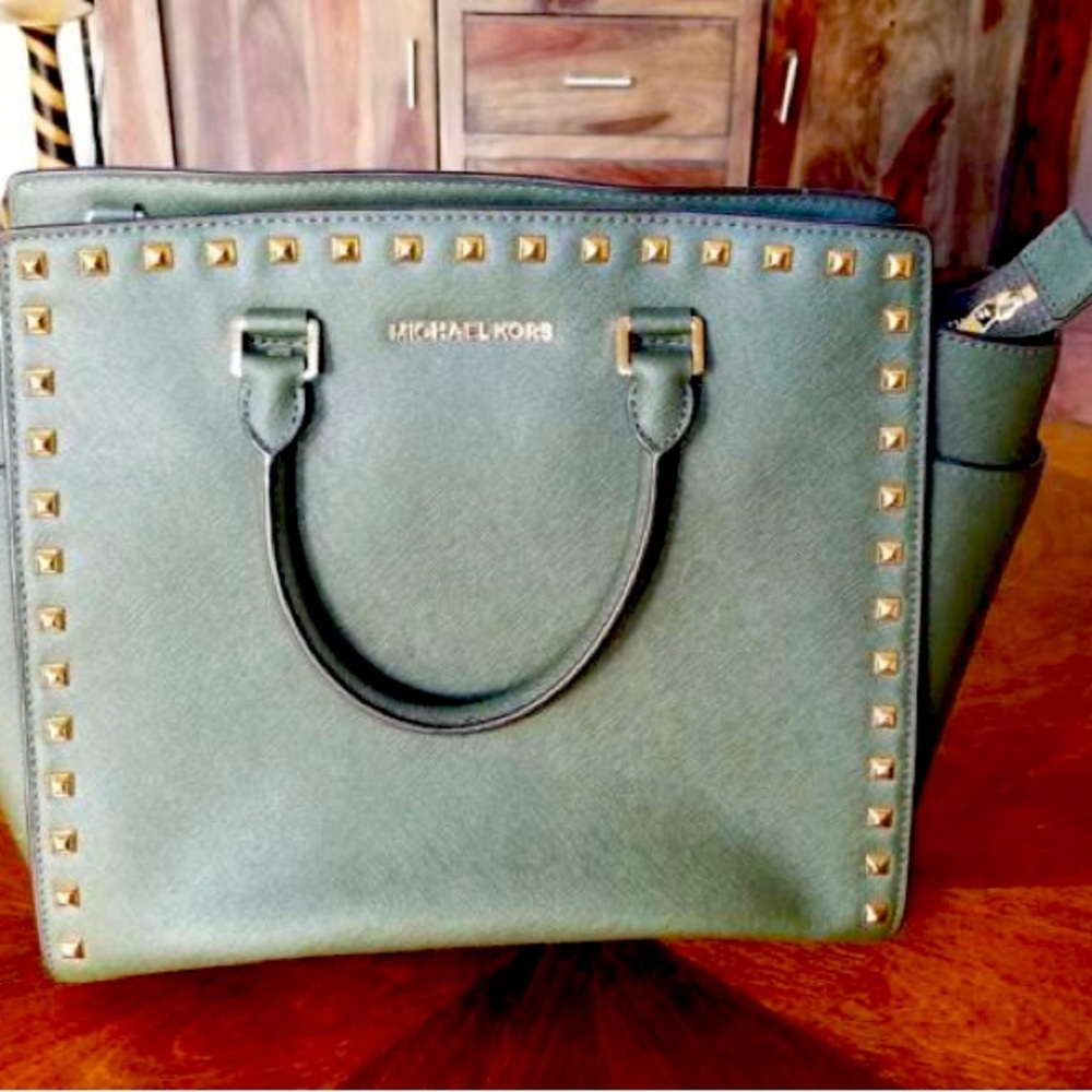 Michael Kors Studded Olive Green tote. Gently used.